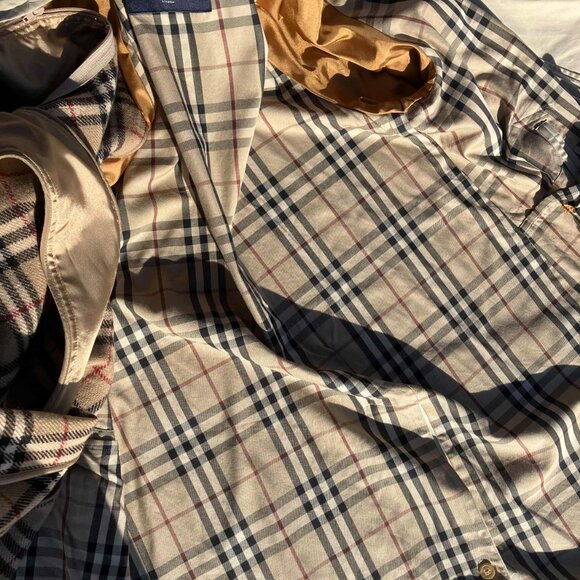 Burberry London Men's Classic Tan Beige Nova Check Trench Coat Size L XL - Picture 12 of 14